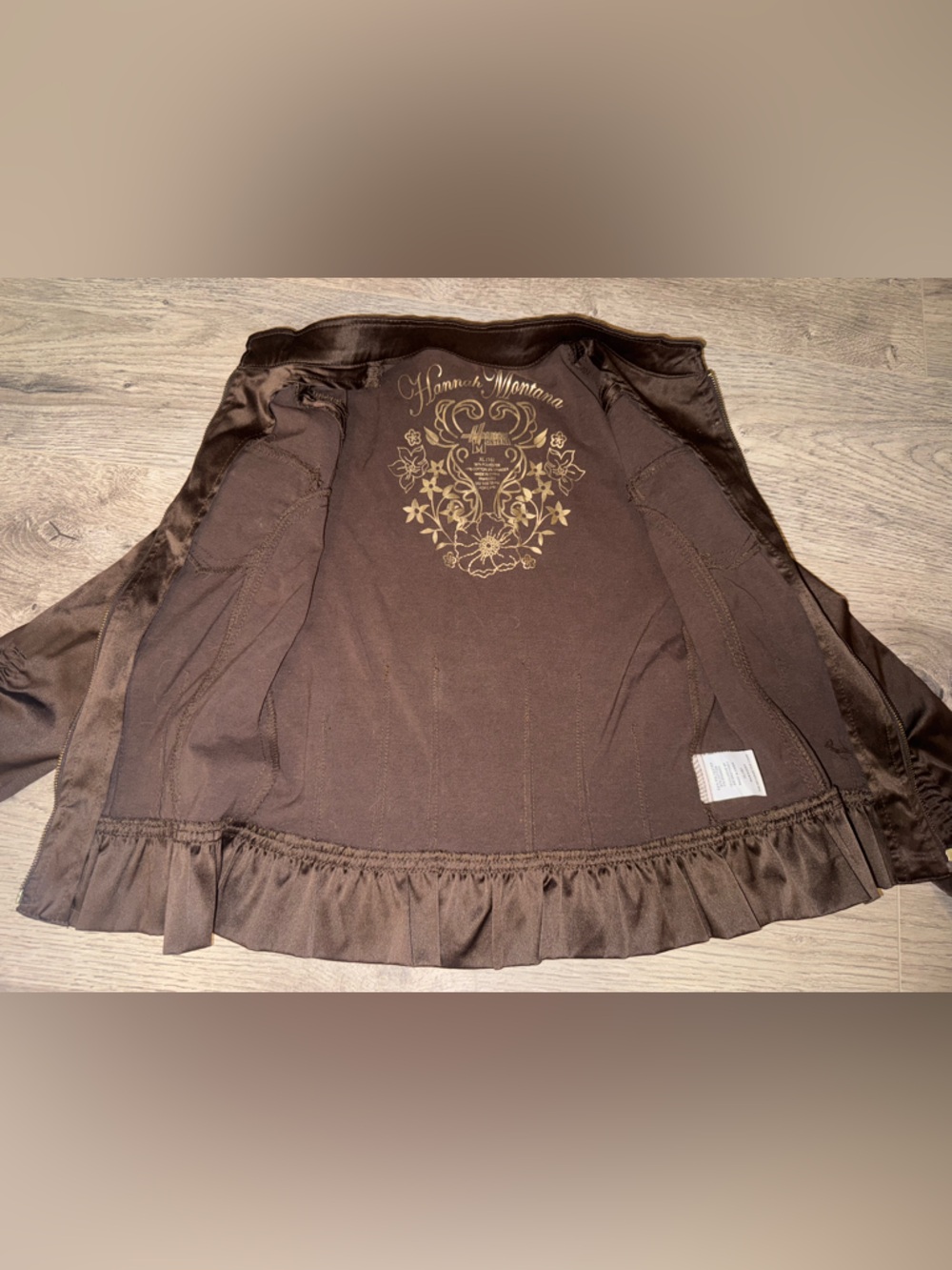Vintage Hannah Montana Chocolate Brown Silky Zip Jacket w/ Bell Sleeves XL - Picture 7 of 12